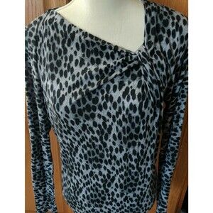 Michael Kors Women's Top Shirt Blouse Animal Print Size medium Gray Black MK